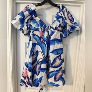 Farm RIO Blue Folkage off-White Mini Dress